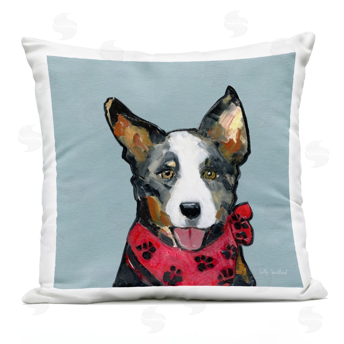 Sally Swatland Dog with Paw Bandana Outdoor Quick-Dry Polyester Printed Throw Pillow