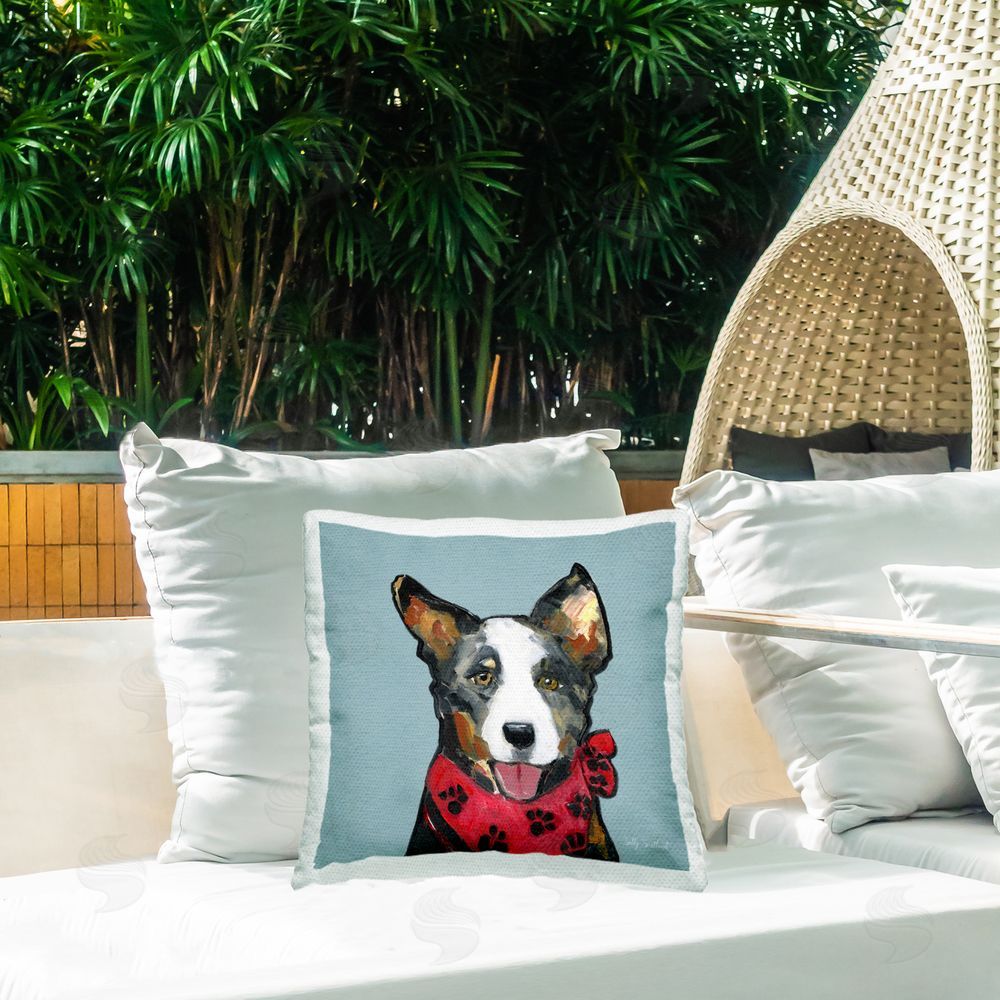 Sally Swatland Dog with Paw Bandana Outdoor Quick-Dry Polyester Printed Throw Pillow in Back Yard