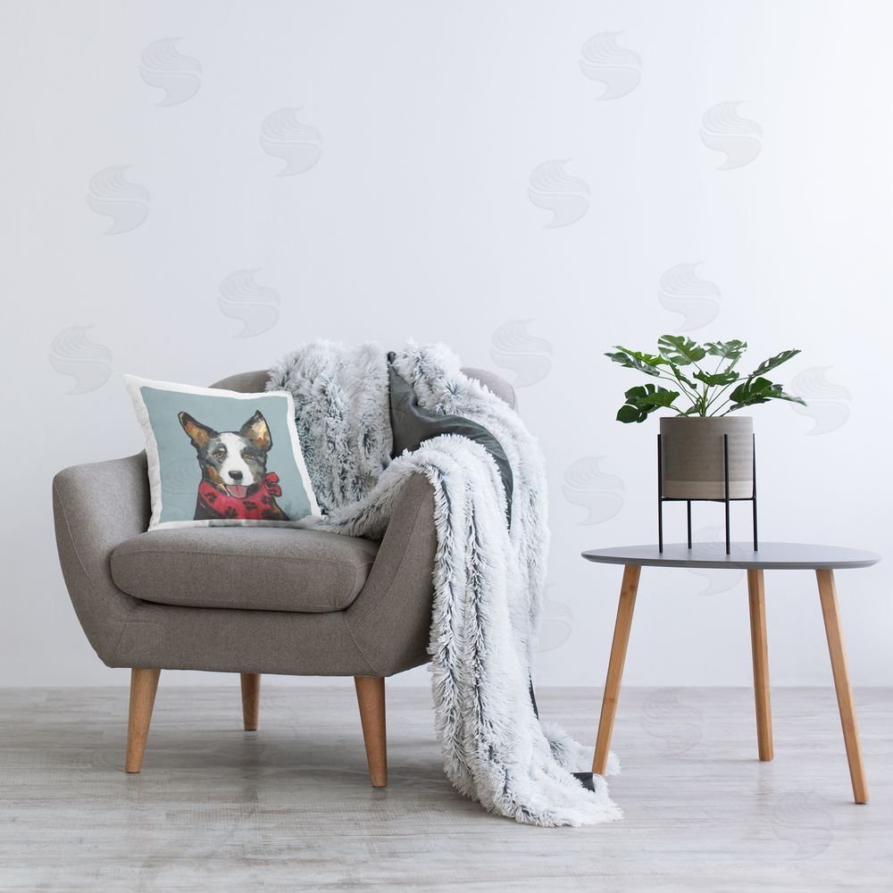 Sally Swatland Dog with Paw Bandana Printed Plush Polyester Throw Pillow On Chair