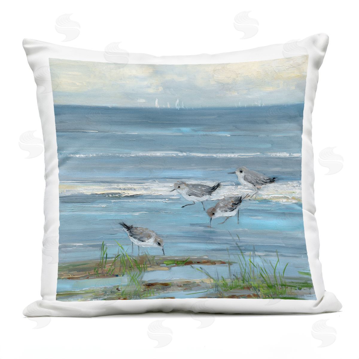Sally Swatland Stepping Sandpipers Grazing Outdoor Quick-Dry Polyester Printed Throw Pillow