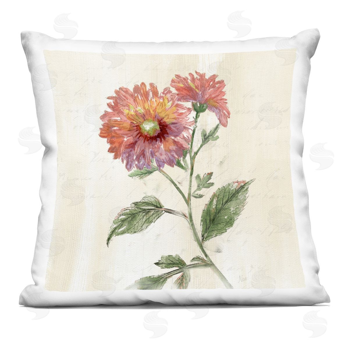 Nan Vintage Blooming Dahlia Printed Plush Polyester Throw Pillow