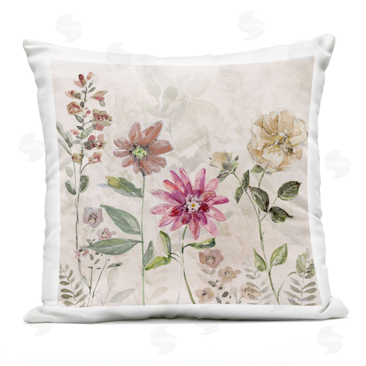 Sally Swatland Earthy Natural Flower Blooms Outdoor Quick-Dry Polyester Printed Throw Pillow