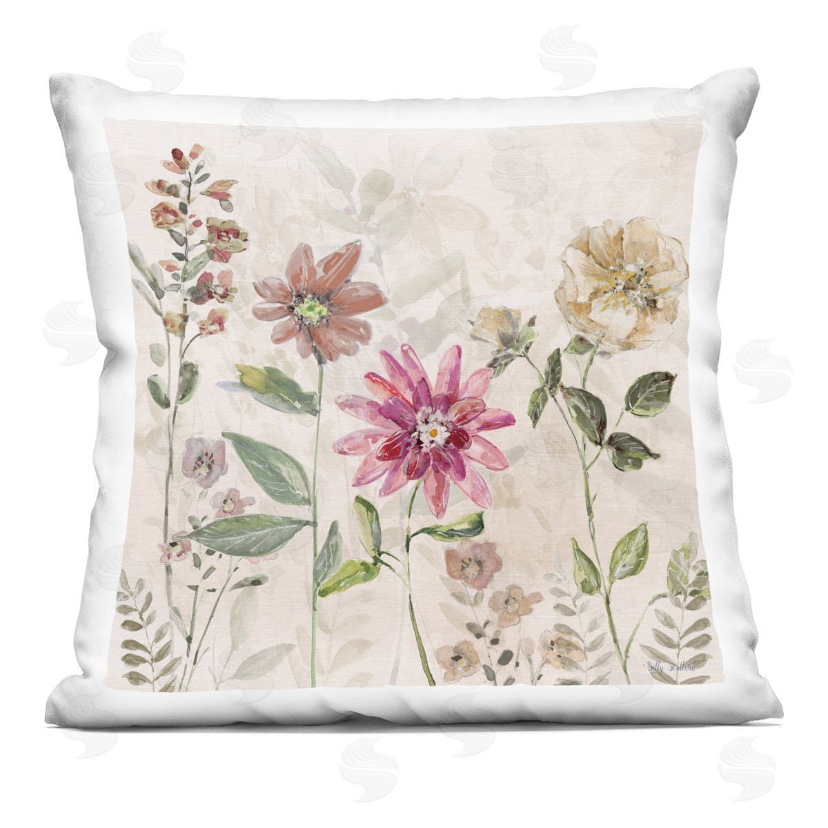 Sally Swatland Earthy Natural Flower Blooms Printed Plush Polyester Throw Pillow