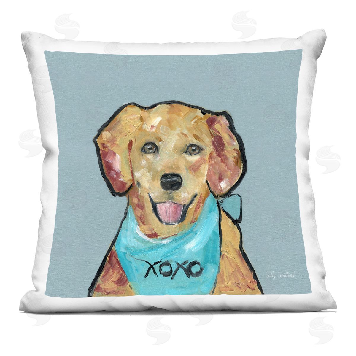 Sally Swatland Dog with XOXO Bandana Printed Plush Polyester Throw Pillow