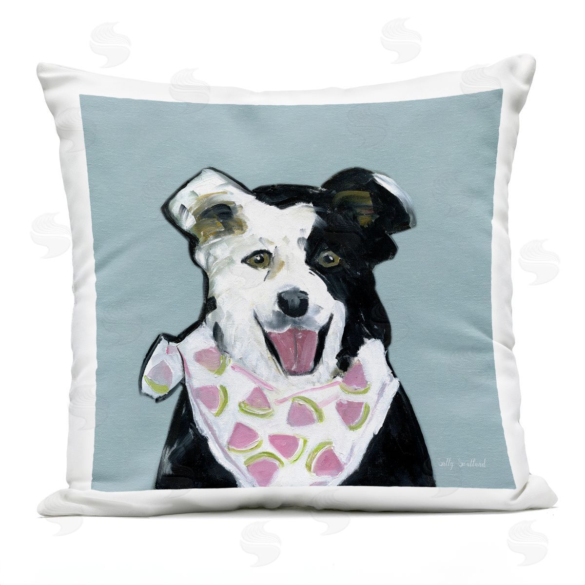 Sally Swatland Dog with Watermelon Bandana Outdoor Quick-Dry Polyester Printed Throw Pillow