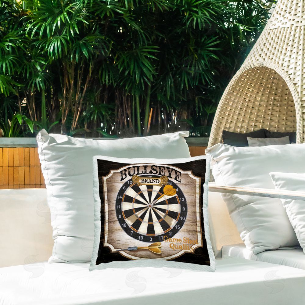 Conrad Knutsen Rustic Bullseye Darts Game Outdoor Quick-Dry Polyester Printed Throw Pillow in Back Yard