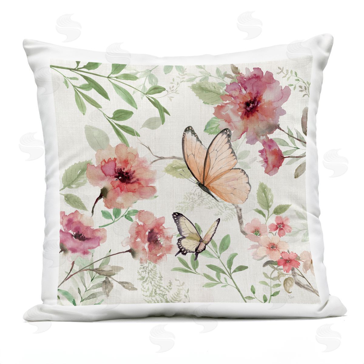 Nan Butterflies over Wild Cottage Flowers Outdoor Quick-Dry Polyester Printed Throw Pillow