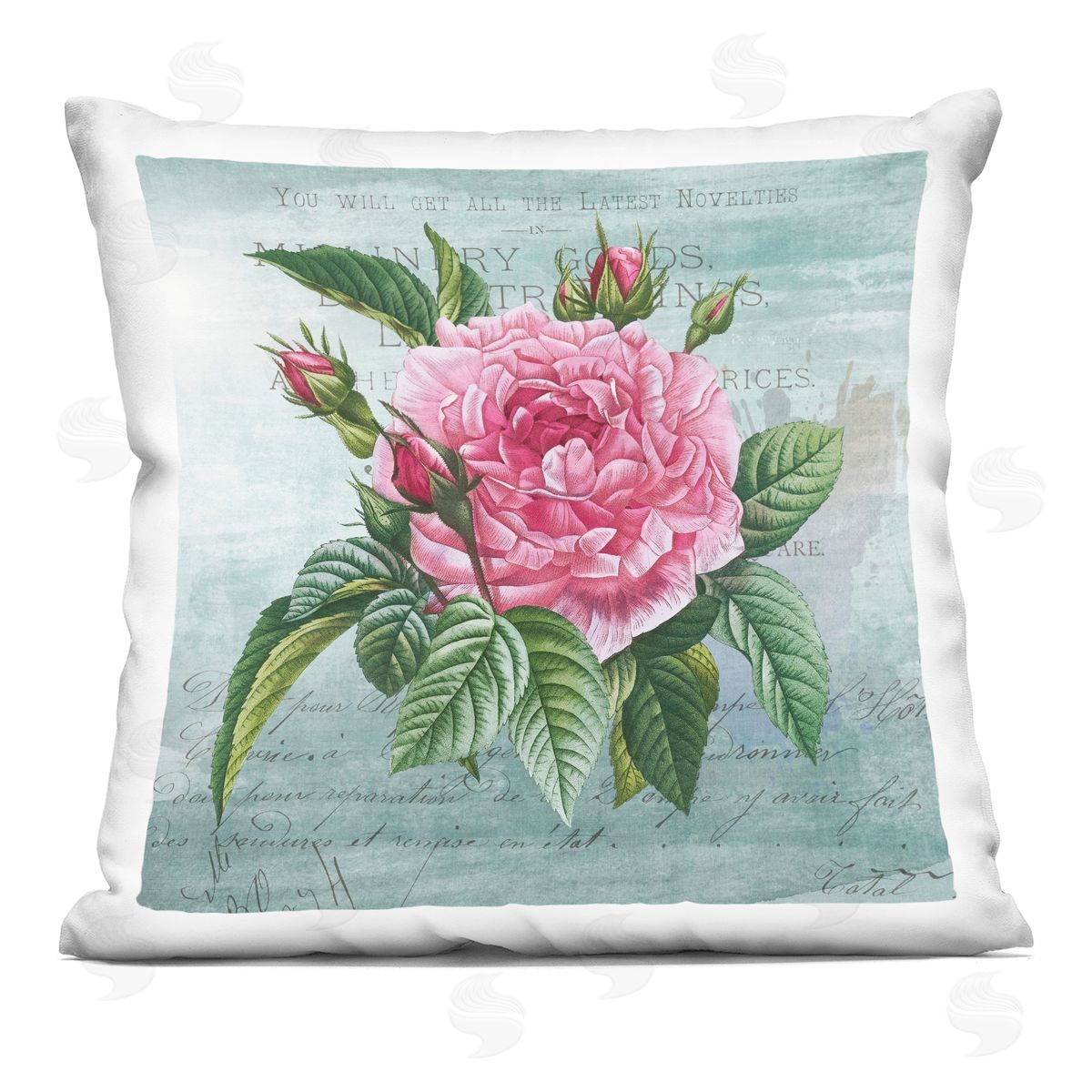 Susan Arnot Pink Dahlia over Rustic Printed Plush Polyester Throw Pillow