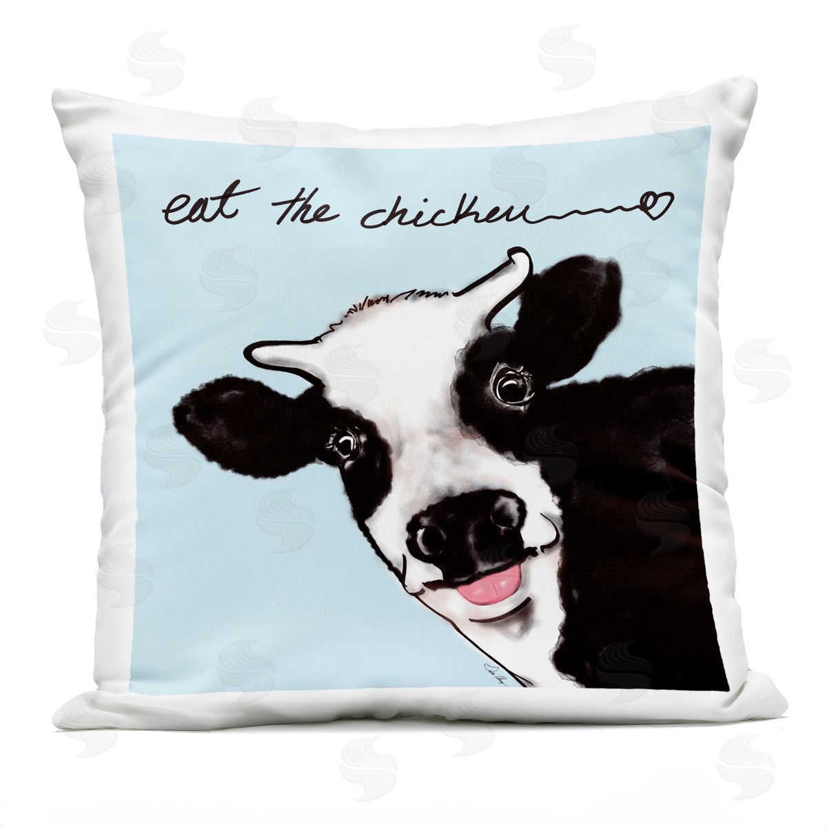 Stella Chang Eat The Chicken Funny Cow Outdoor Quick-Dry Polyester Printed Throw Pillow