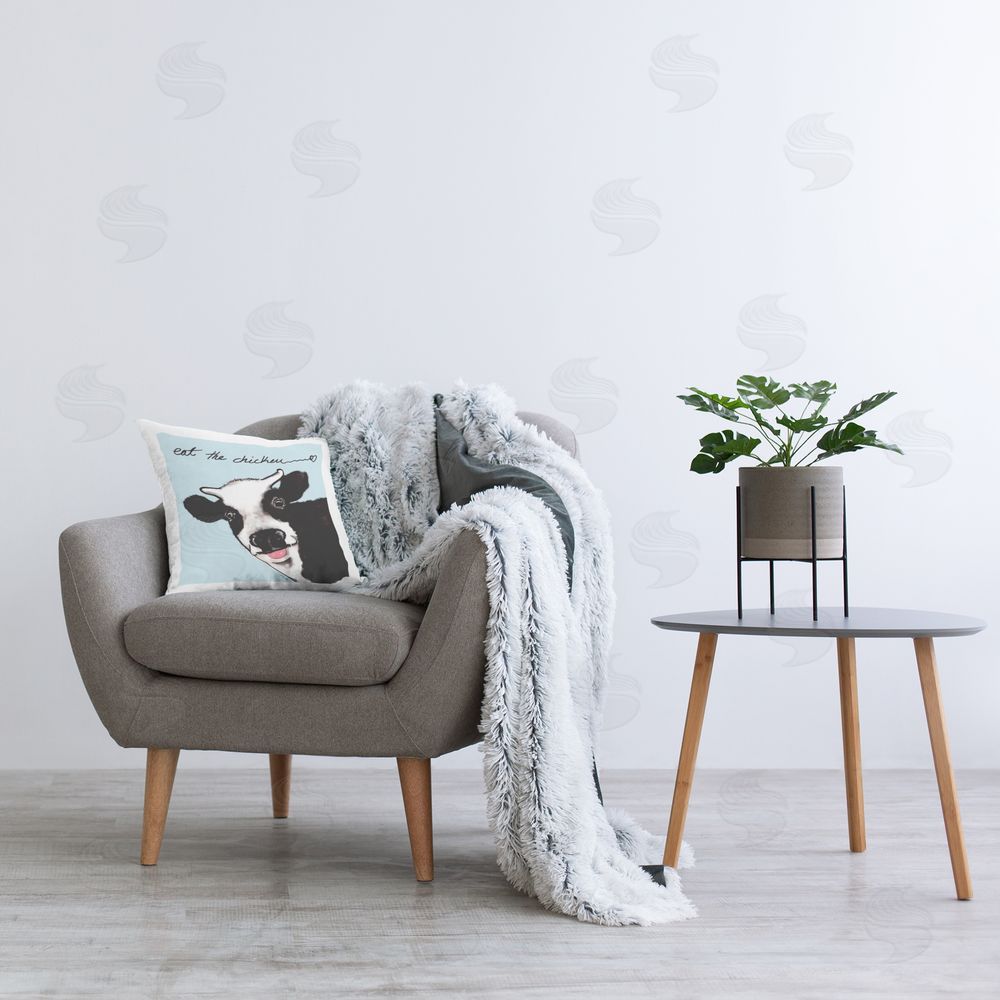 Stella Chang Eat The Chicken Funny Cow Printed Plush Polyester Throw Pillow On Chair