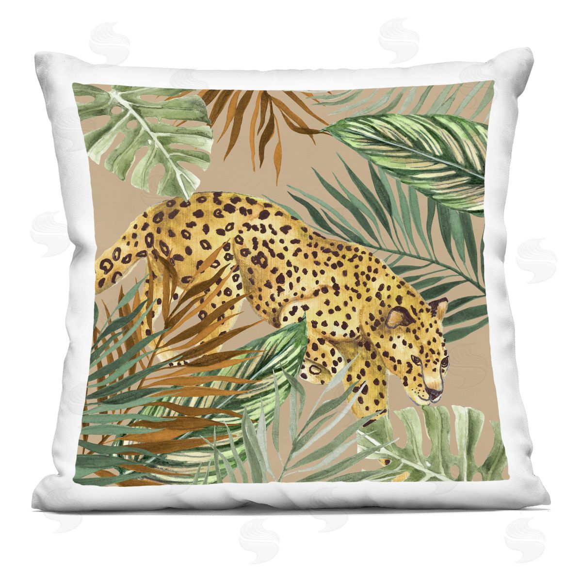 Janet Tava Palm Leaves Surrounding Leopard Printed Plush Polyester Throw Pillow