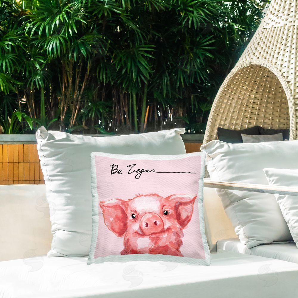 Stella Chang Be Vegan Cute Pig Outdoor Quick-Dry Polyester Printed Throw Pillow in Back Yard