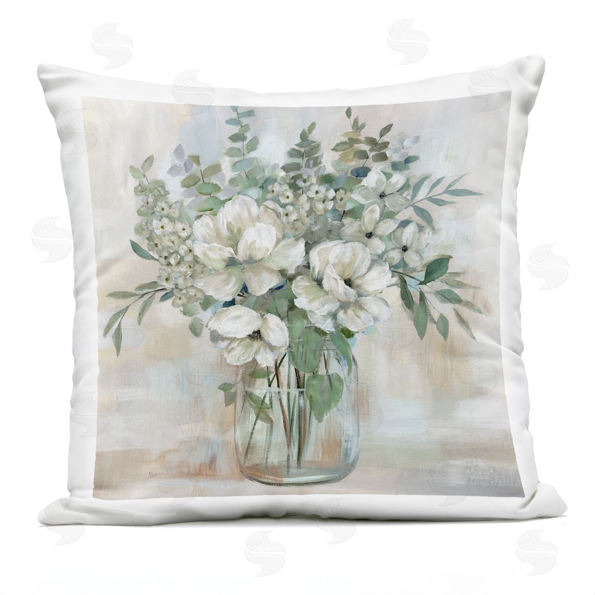 Nan Lively Flower Vase in Green Tones Outdoor Quick-Dry Polyester Printed Throw Pillow
