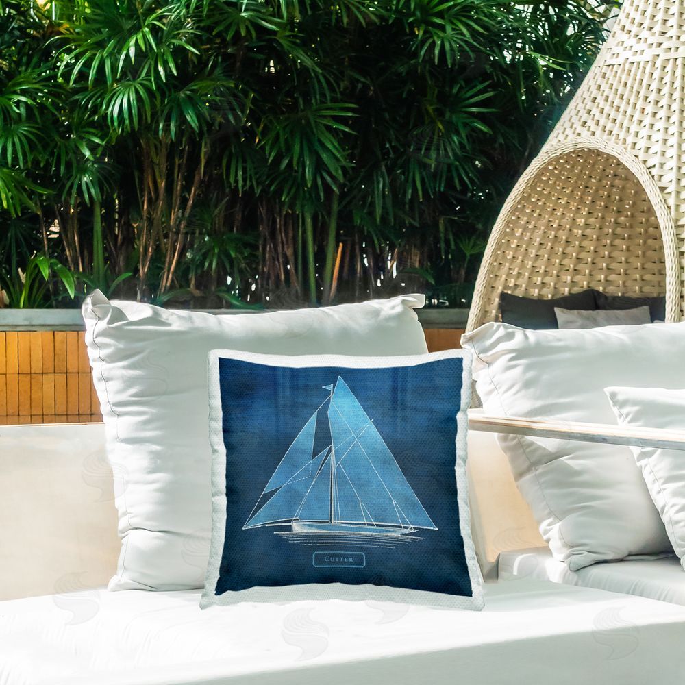 Susan Arnot Maritime Cutter Sailboat Outdoor Quick-Dry Polyester Printed Throw Pillow in Back Yard