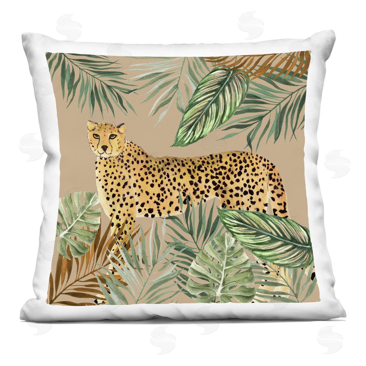 Janet Tava Palm Leaves Around Leopard Printed Plush Polyester Throw Pillow