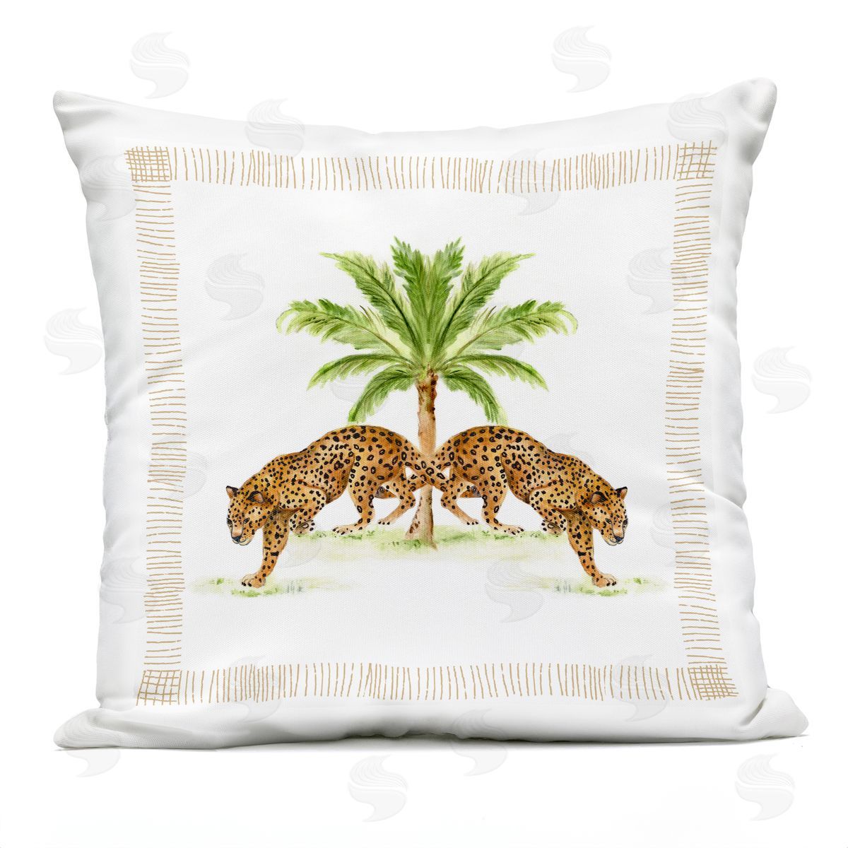 Janet Tava Symmetrical Stepping Cheetahs Outdoor Quick-Dry Polyester Printed Throw Pillow