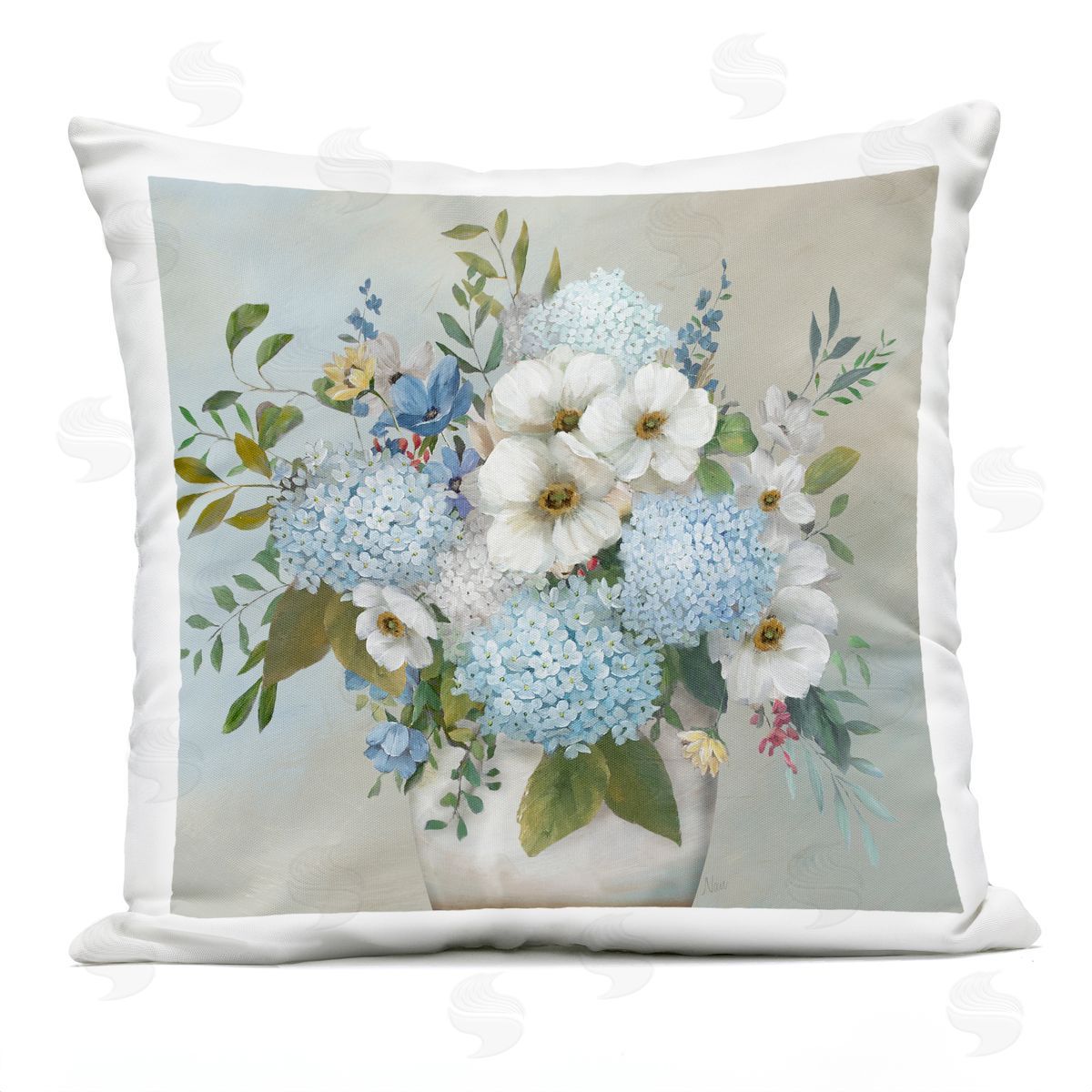 Nan Wild Hydrangea & Magnolias Outdoor Quick-Dry Polyester Printed Throw Pillow