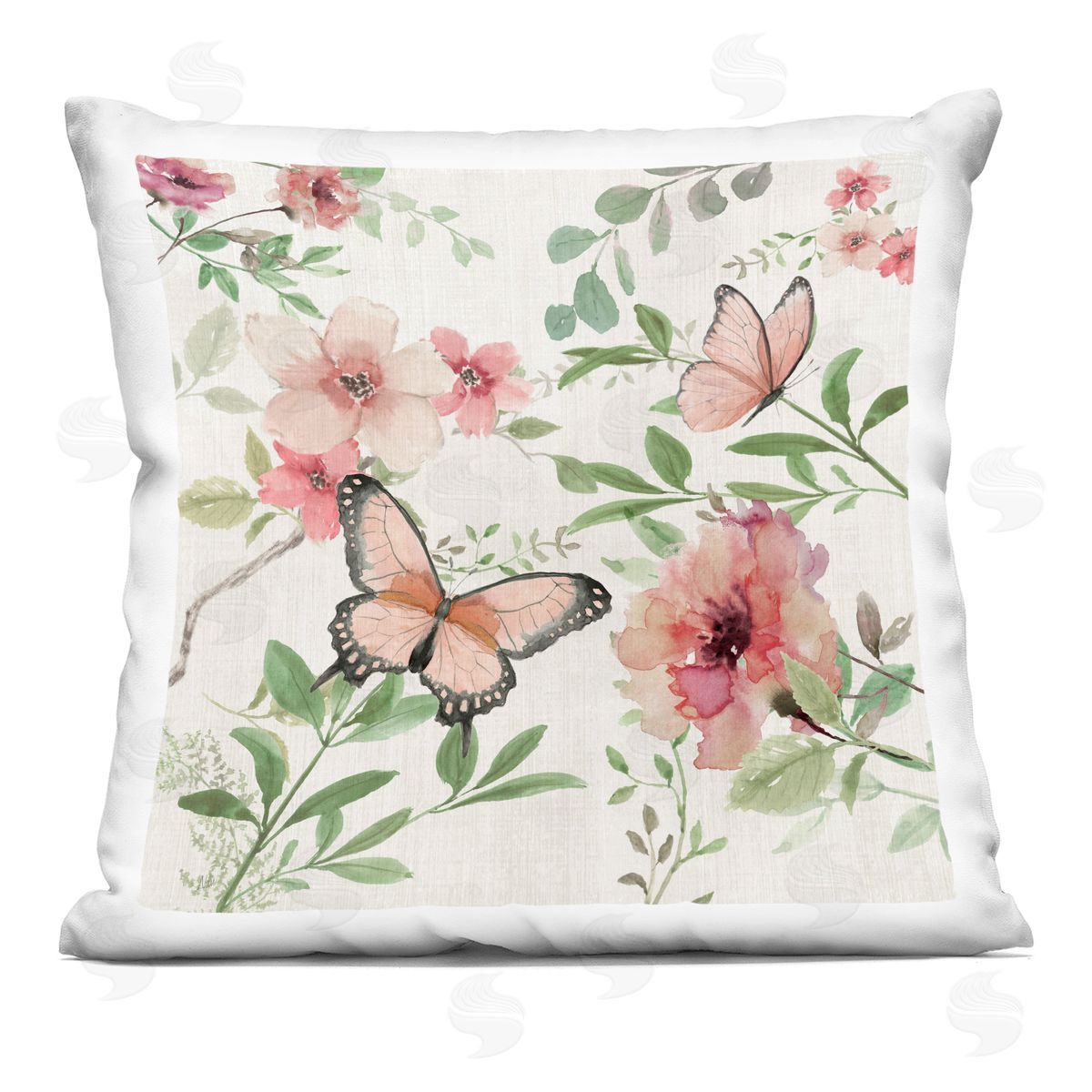 Nan Country Cottage Florals in Pink Printed Plush Polyester Throw Pillow
