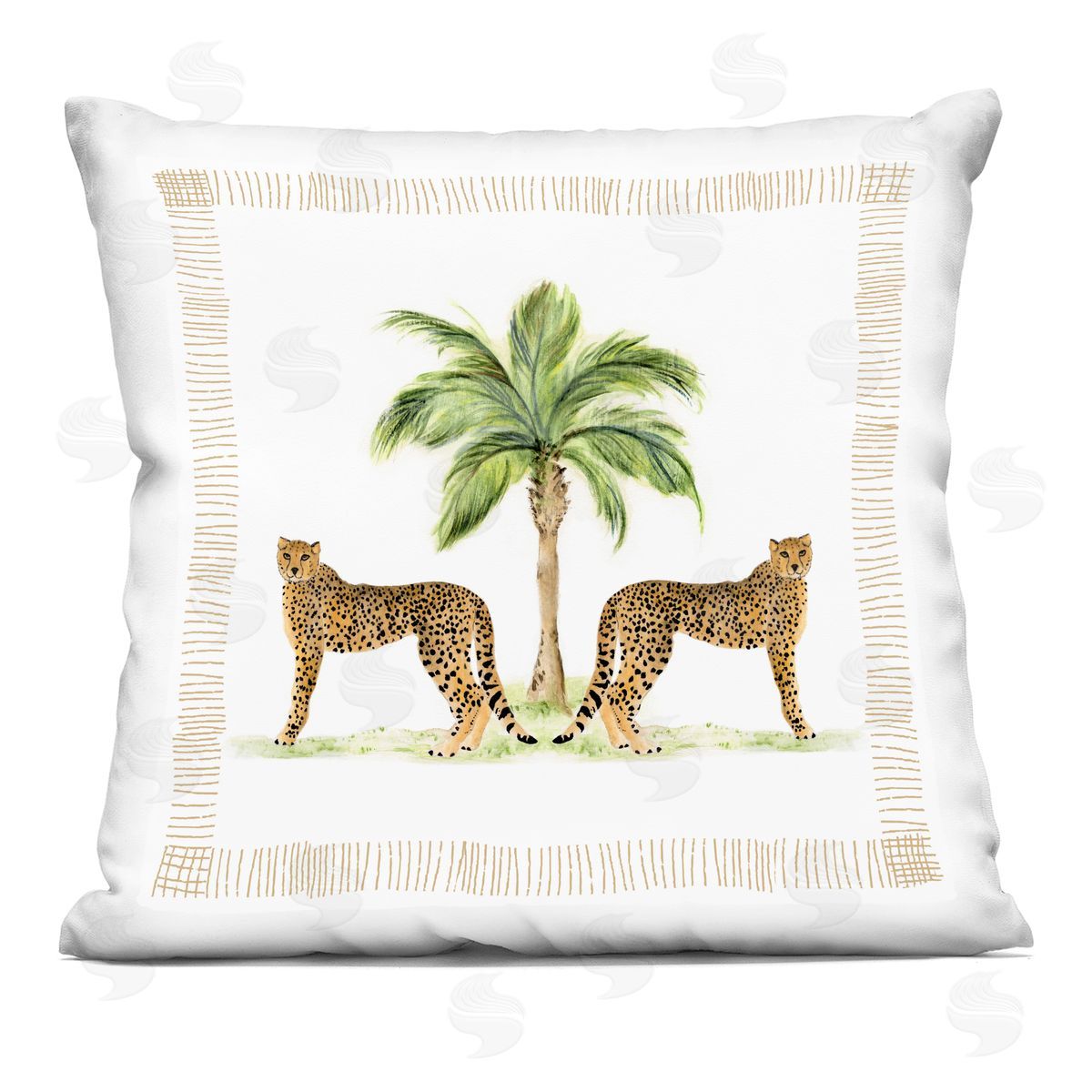 Janet Tava Cheetah Duo & Palm Tree Printed Plush Polyester Throw Pillow
