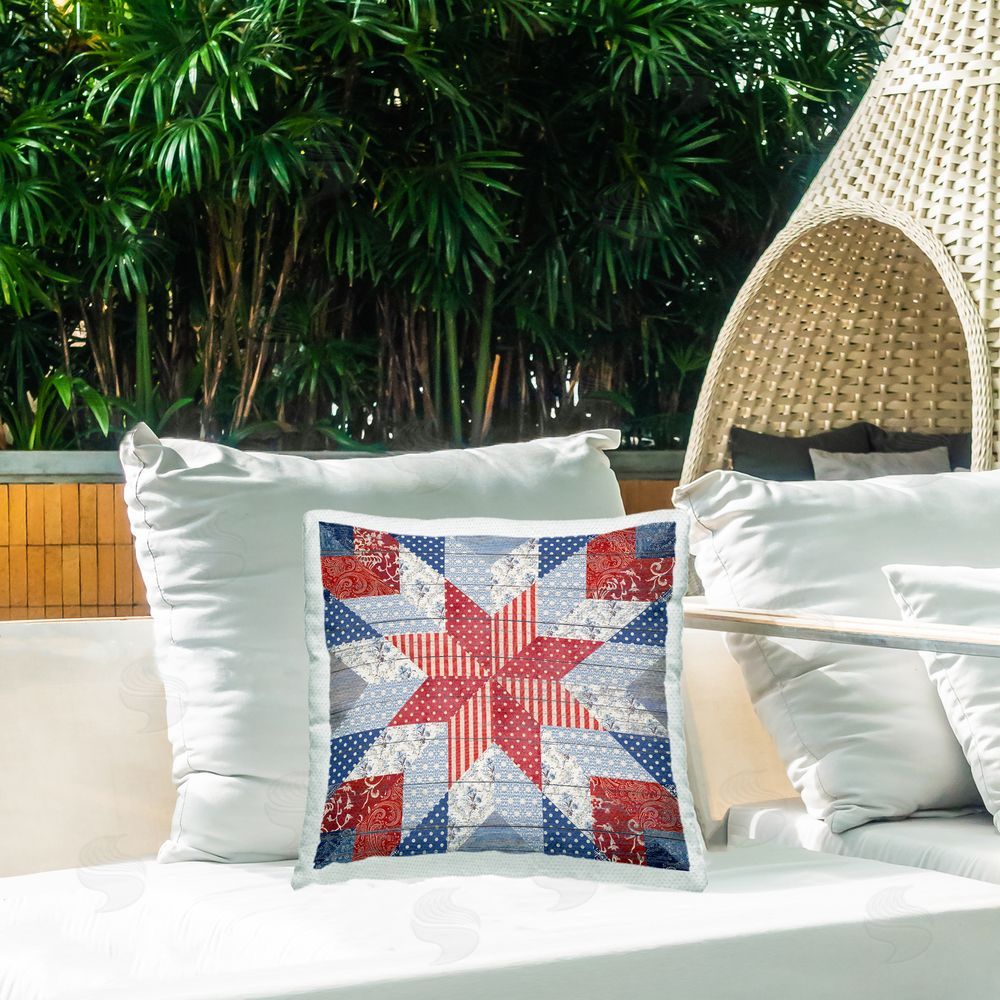 Susan Arnot Patriotic Quilt Pattern Outdoor Quick-Dry Polyester Printed Throw Pillow in Back Yard