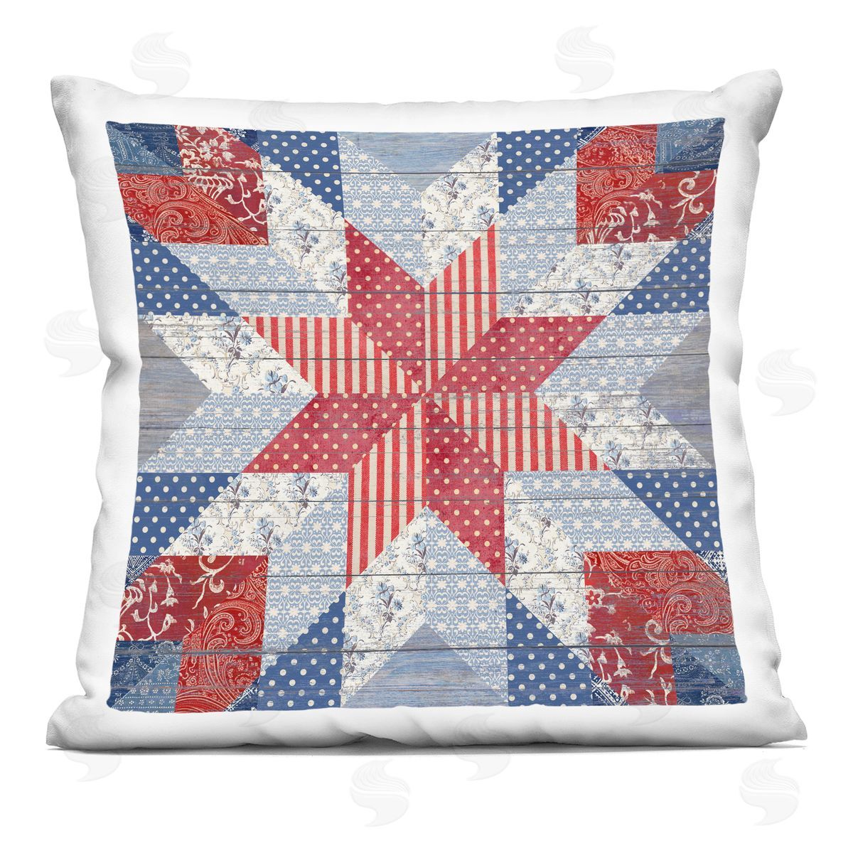 Susan Arnot Patriotic Quilt Pattern Printed Plush Polyester Throw Pillow