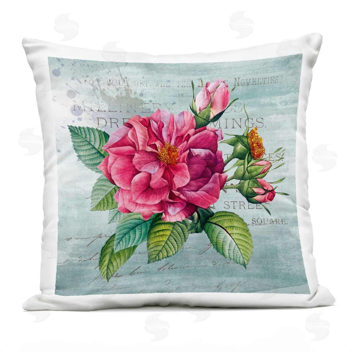Susan Arnot Pink Garden Flower over Rustic Outdoor Quick-Dry Polyester Printed Throw Pillow