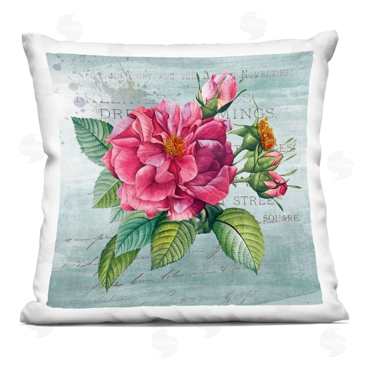 Susan Arnot Pink Garden Flower over Rustic Printed Plush Polyester Throw Pillow