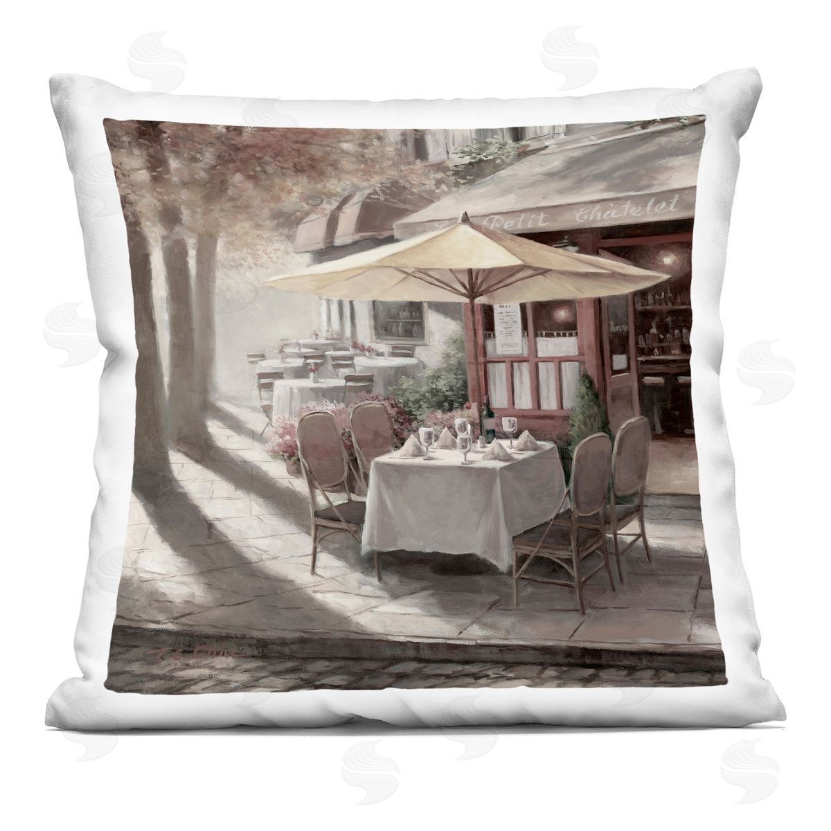 T.C. Chiu Warm Sunlit Bistro Printed Plush Polyester Throw Pillow