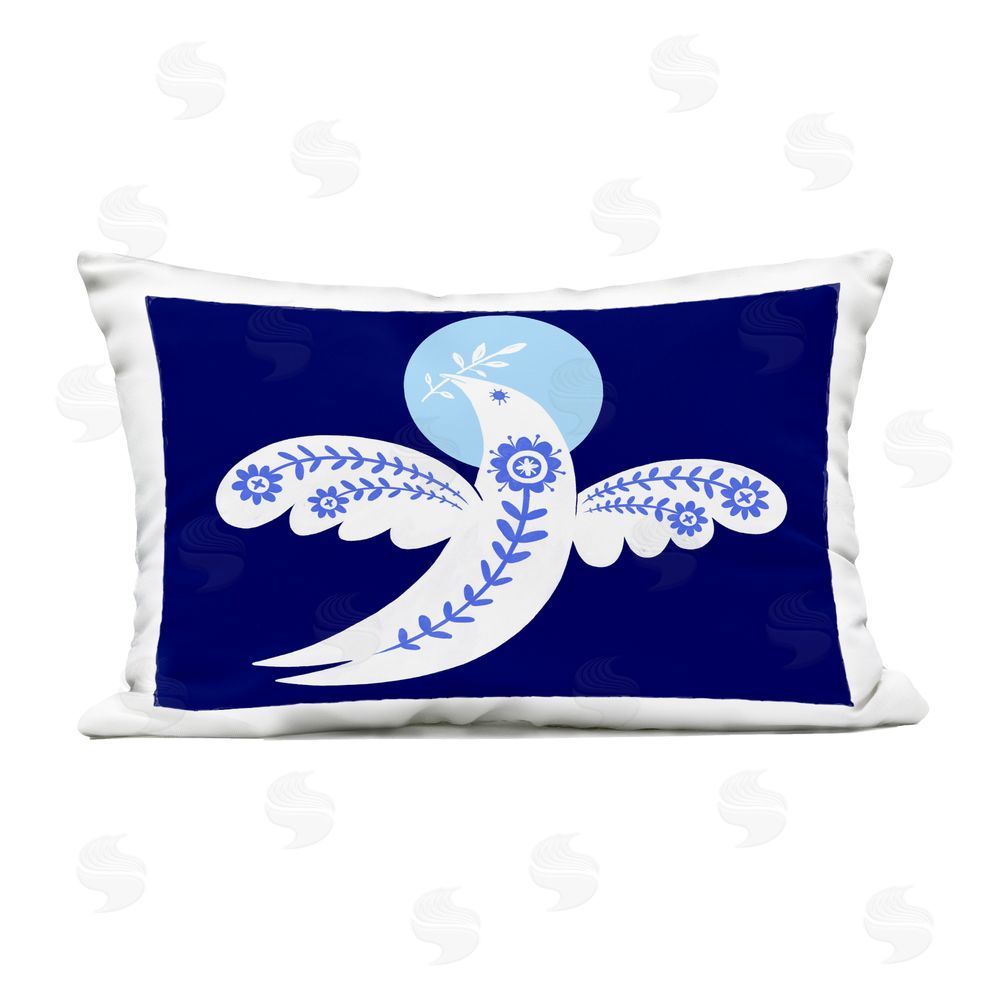 Hannah Moren Peace Dove with Folk Florals Outdoor Quick-Dry Polyester Printed Throw Pillow