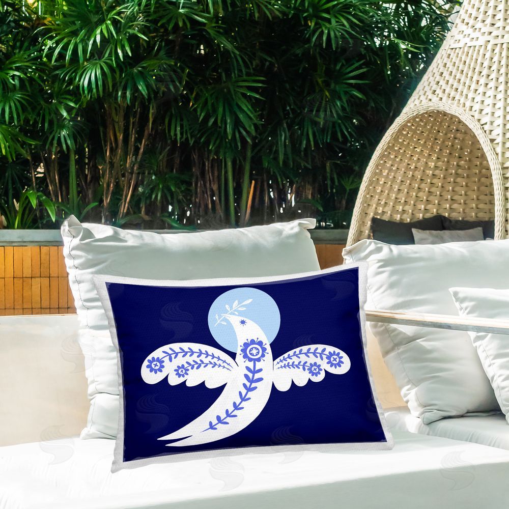 Hannah Moren Peace Dove with Folk Florals Outdoor Quick-Dry Polyester Printed Throw Pillow in Back Yard