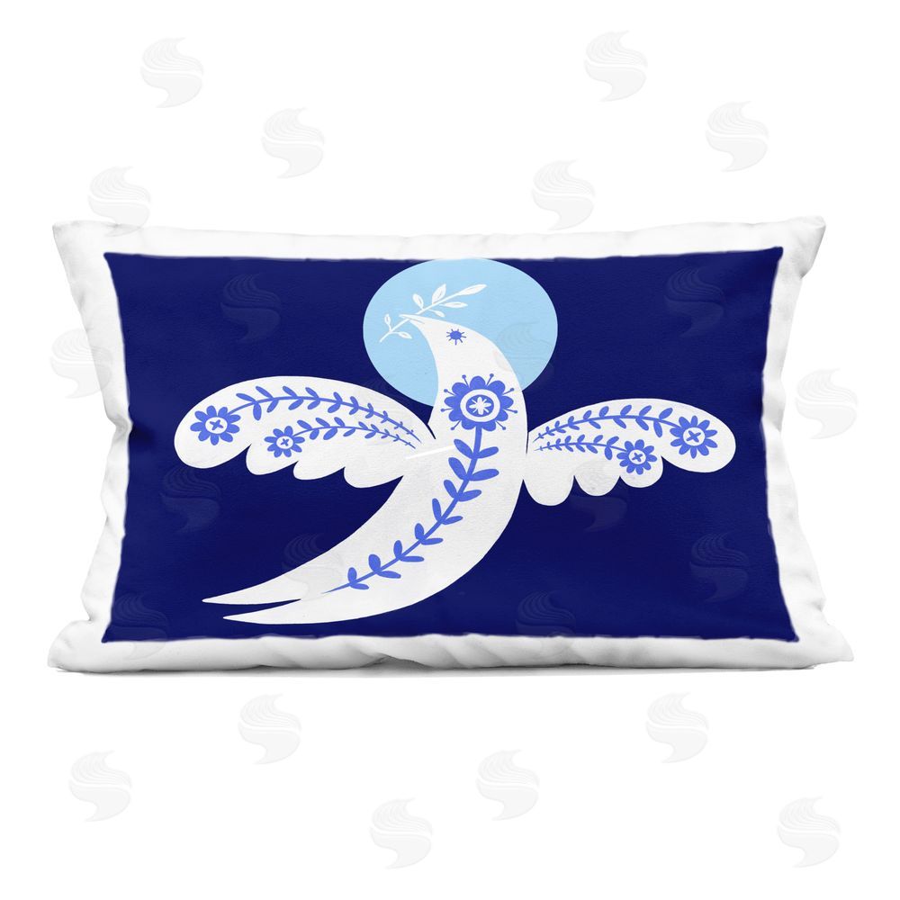 Hannah Moren Peace Dove with Folk Florals Printed Plush Polyester Throw Pillow