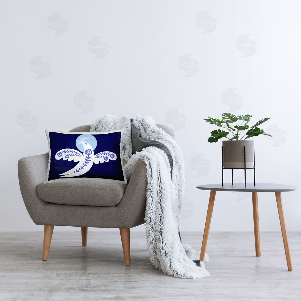 Hannah Moren Peace Dove with Folk Florals Printed Plush Polyester Throw Pillow On Chair