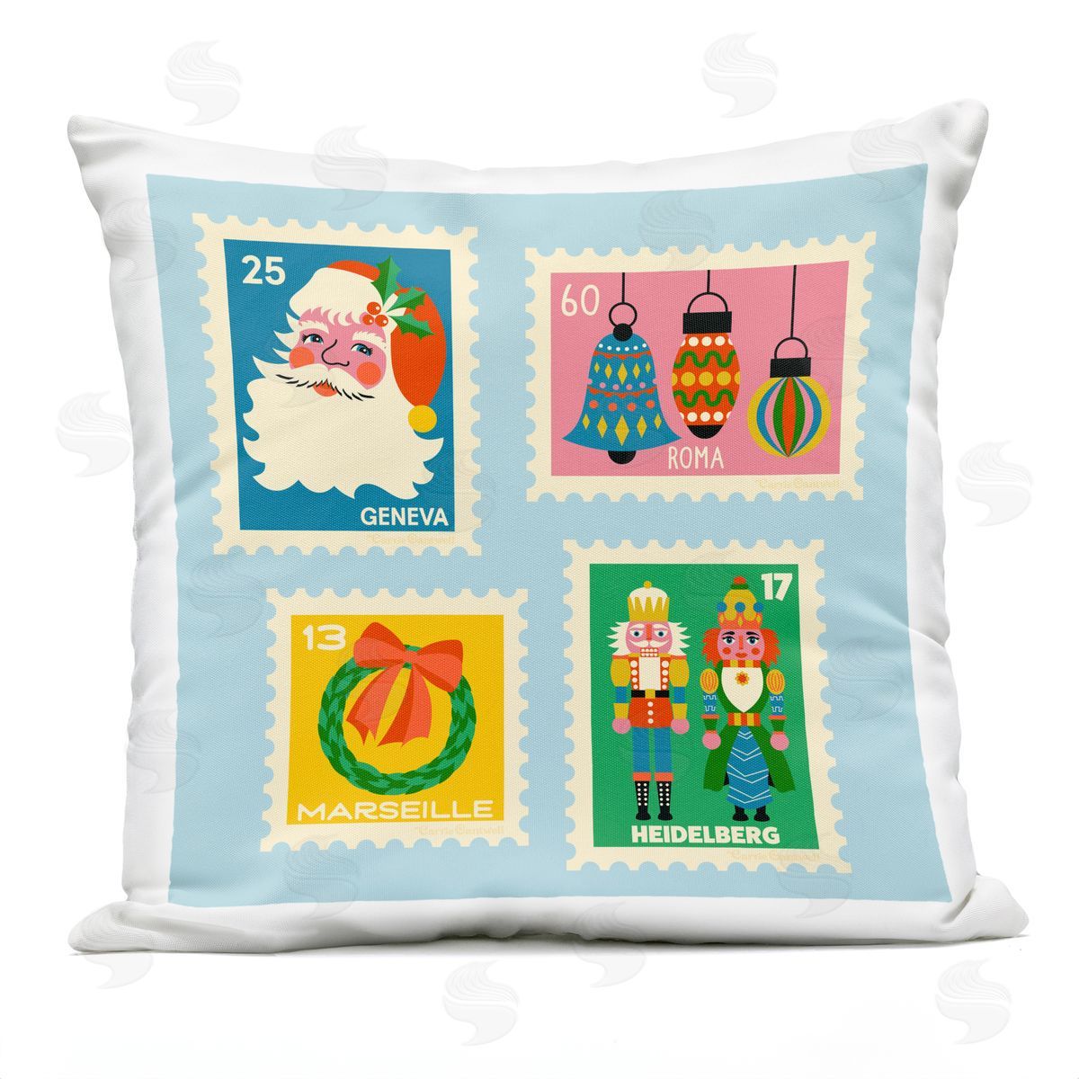 Carrie Cantwell Vintage Christmas Postage Stamps Outdoor Quick-Dry Polyester Printed Throw Pillow