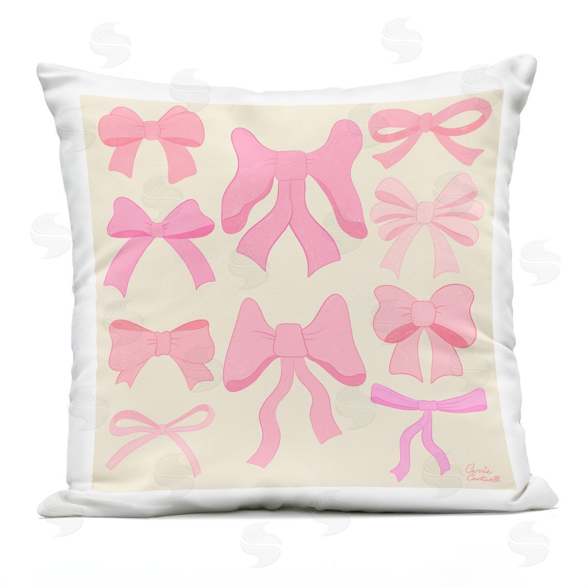 Carrie Cantwell Trendy Pink Bows Assortment Outdoor Quick-Dry Polyester Printed Throw Pillow