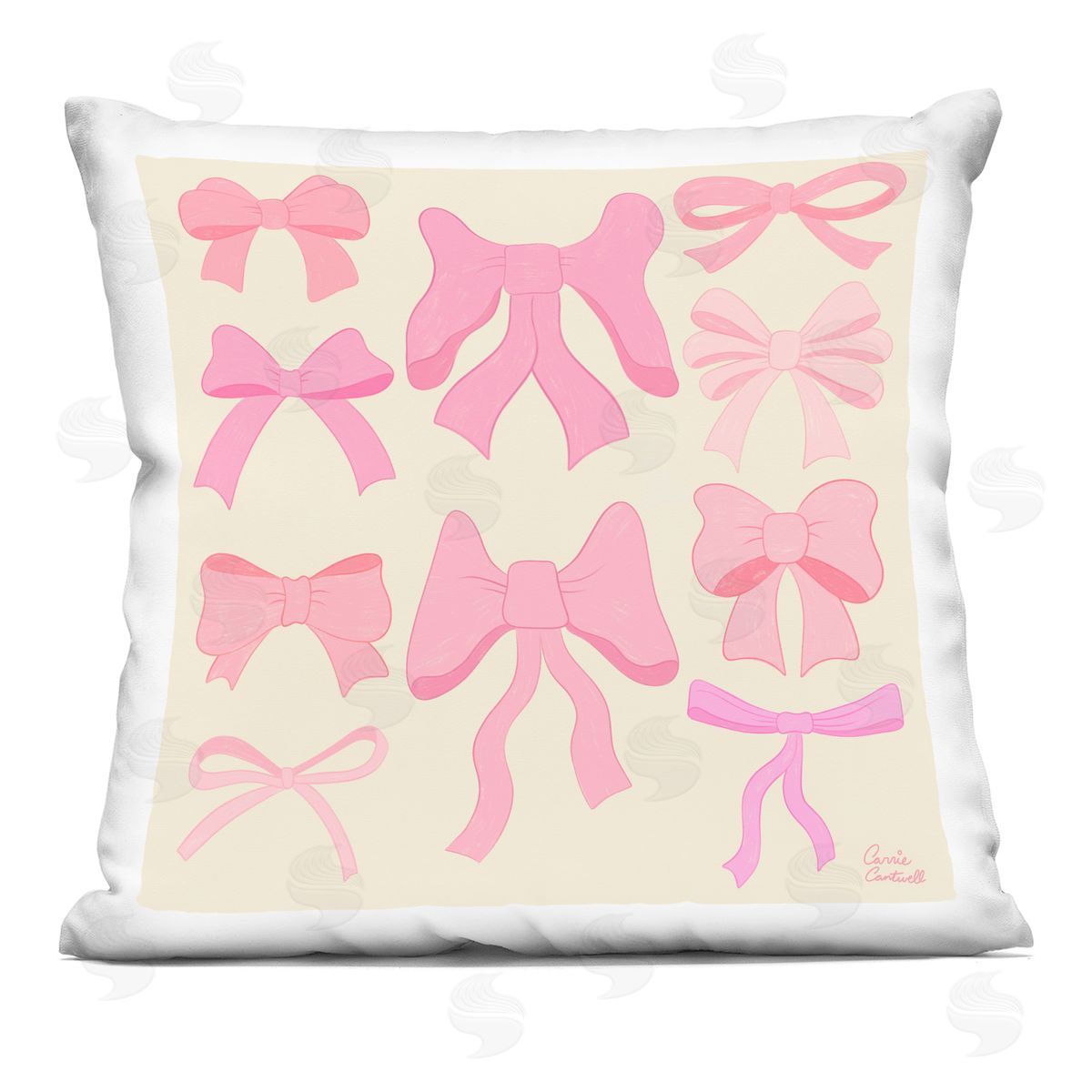 Carrie Cantwell Trendy Pink Bows Assortment Printed Plush Polyester Throw Pillow