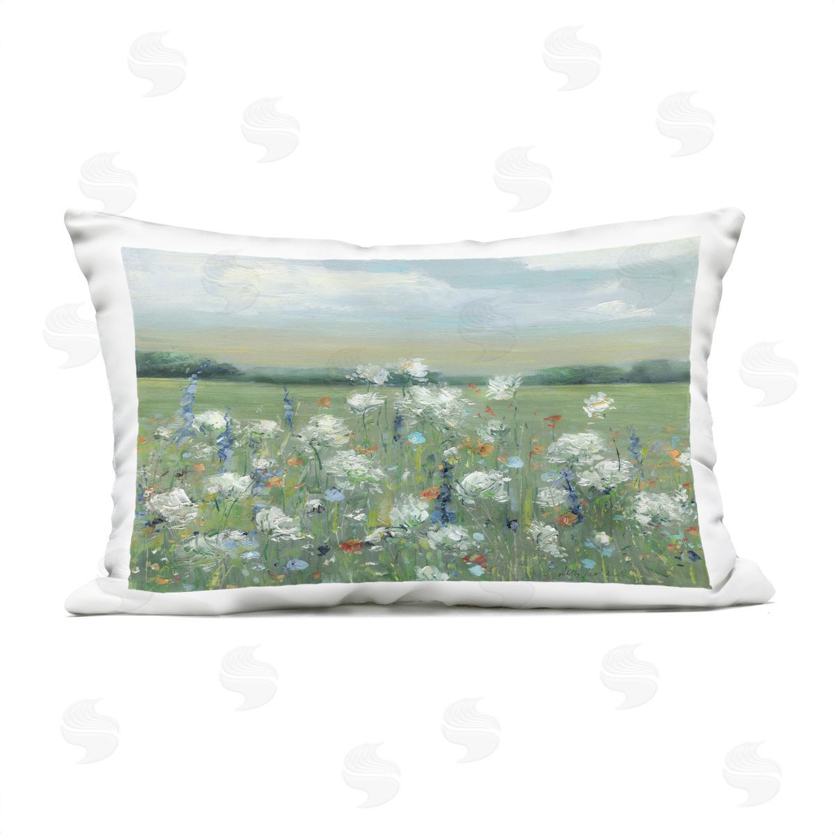 Sally Swatland Dappled Meadow Flowers in Field Plush Polyester Art Print Pillow