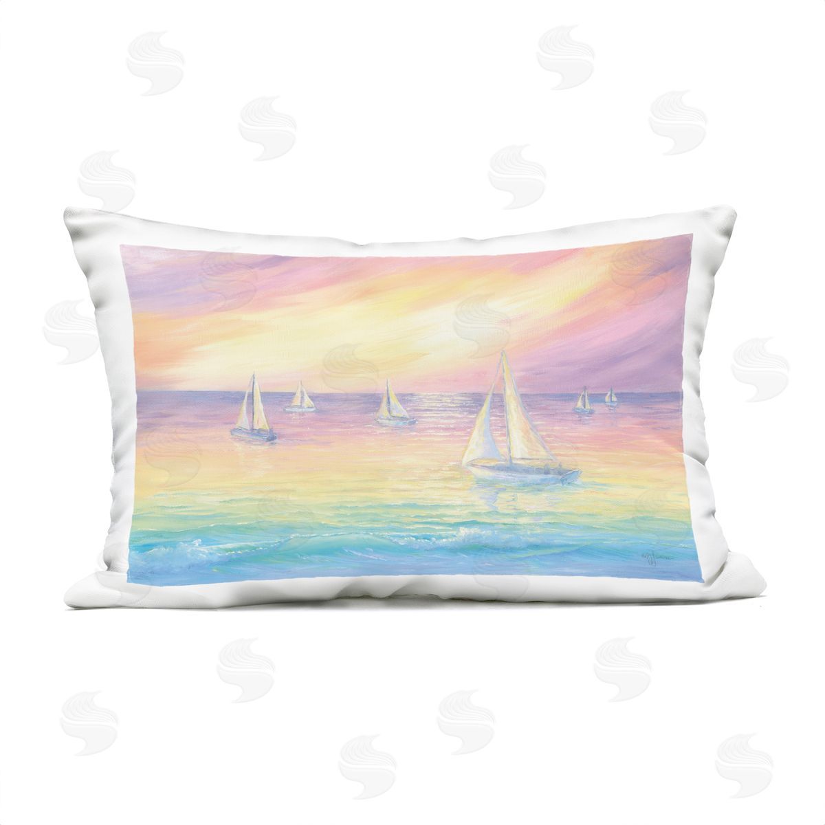 Georgia Janisse Prismatic Rainbow Hued Seascape Plush Polyester Art Print Pillow