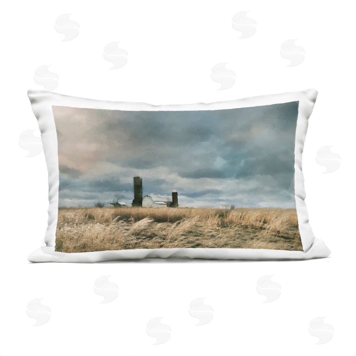 Lori Deiter Cloudy Farmland with Barn Plush Polyester Art Print Pillow
