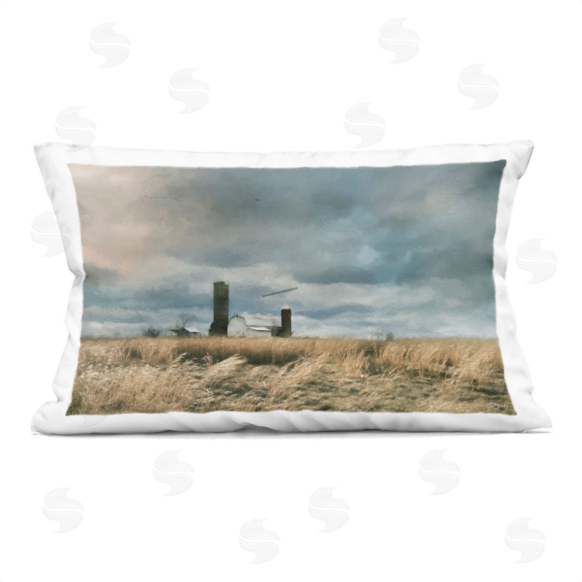 Lori Deiter Cloudy Farmland with Barn Plush Polyester Art Print Pillow