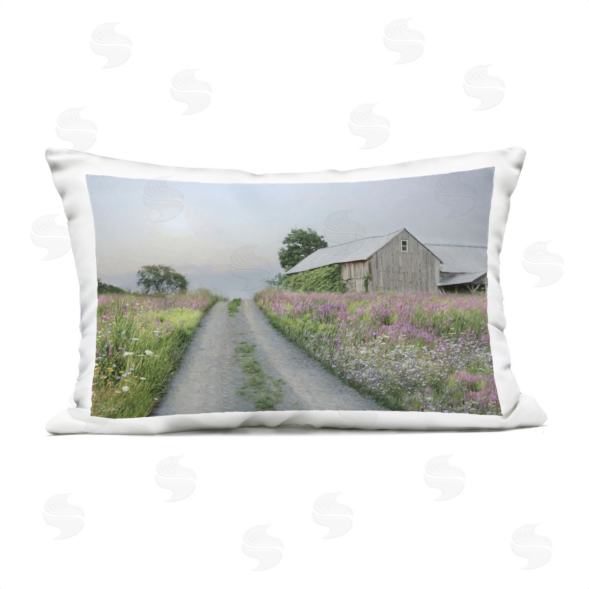 Lori Deiter Lavender Lined Country Road Plush Polyester Art Print Pillow
