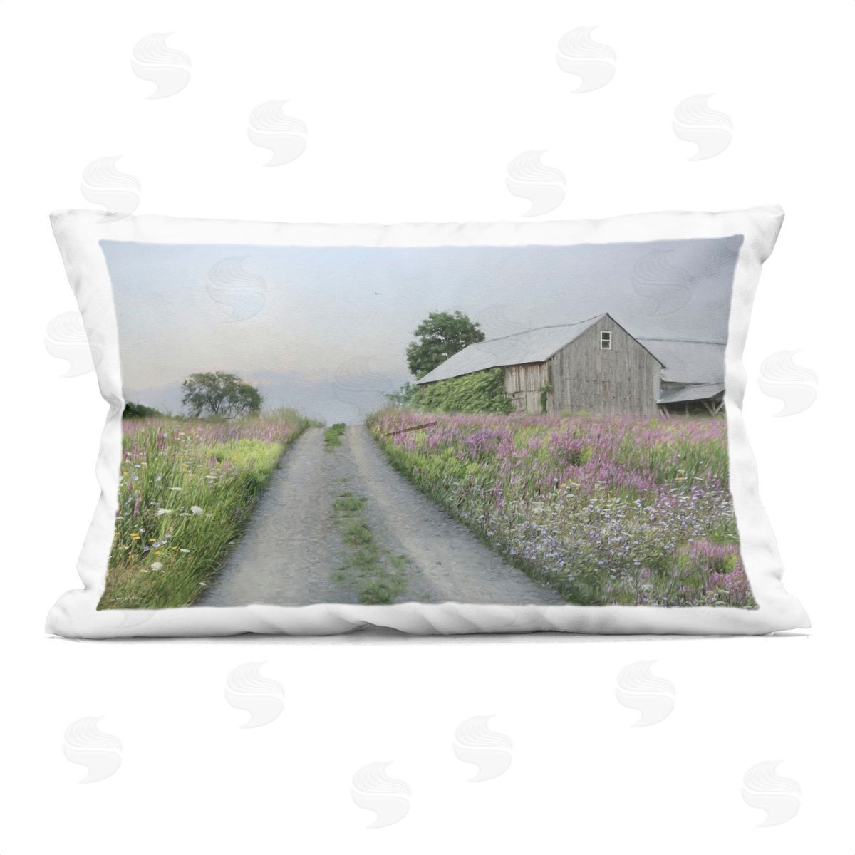 Lori Deiter Lavender Lined Country Road Plush Polyester Art Print Pillow