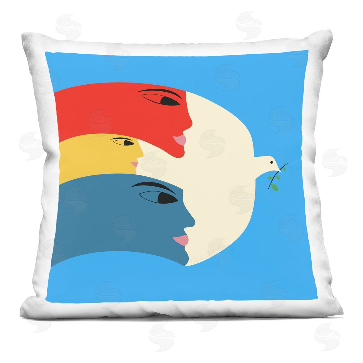 Carrie Cantwell Peaceful Dove with Faces Printed Plush Polyester Throw Pillow