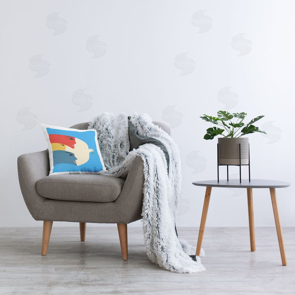Carrie Cantwell Peaceful Dove with Faces Printed Plush Polyester Throw Pillow On Chair