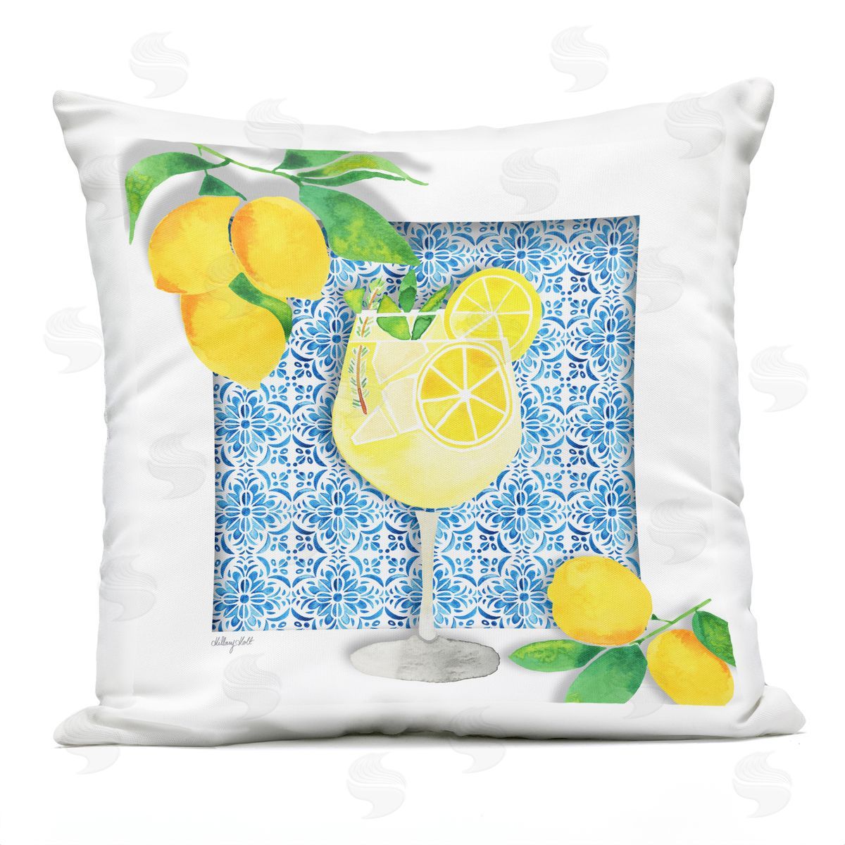 Hillary Holt Mediterranean Limoncello Drink Outdoor Quick-Dry Polyester Printed Throw Pillow