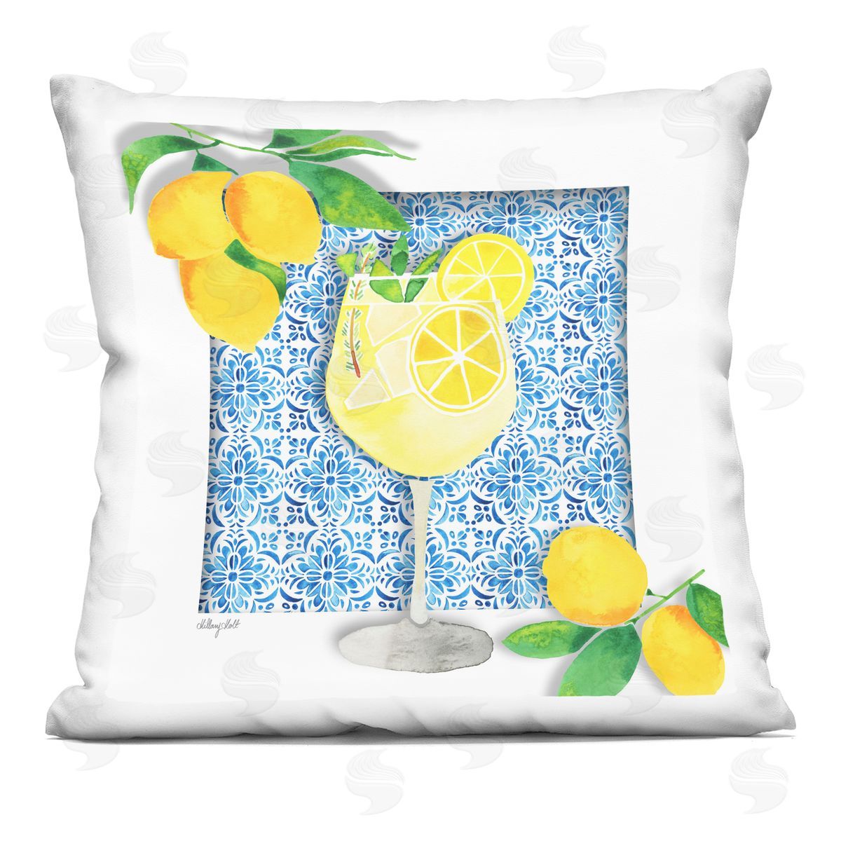 Hillary Holt Mediterranean Limoncello Drink Printed Plush Polyester Throw Pillow