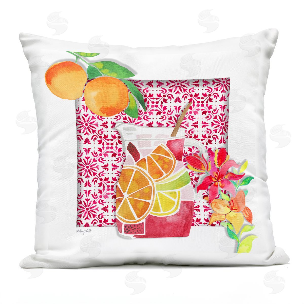 Hillary Holt Mediterranean Sangria Drink Outdoor Quick-Dry Polyester Printed Throw Pillow