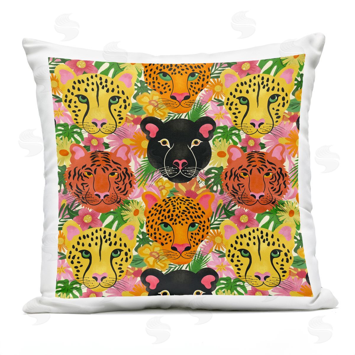 Carrie Cantwell Jungle Cats Wildlife Pattern Outdoor Quick-Dry Polyester Printed Throw Pillow
