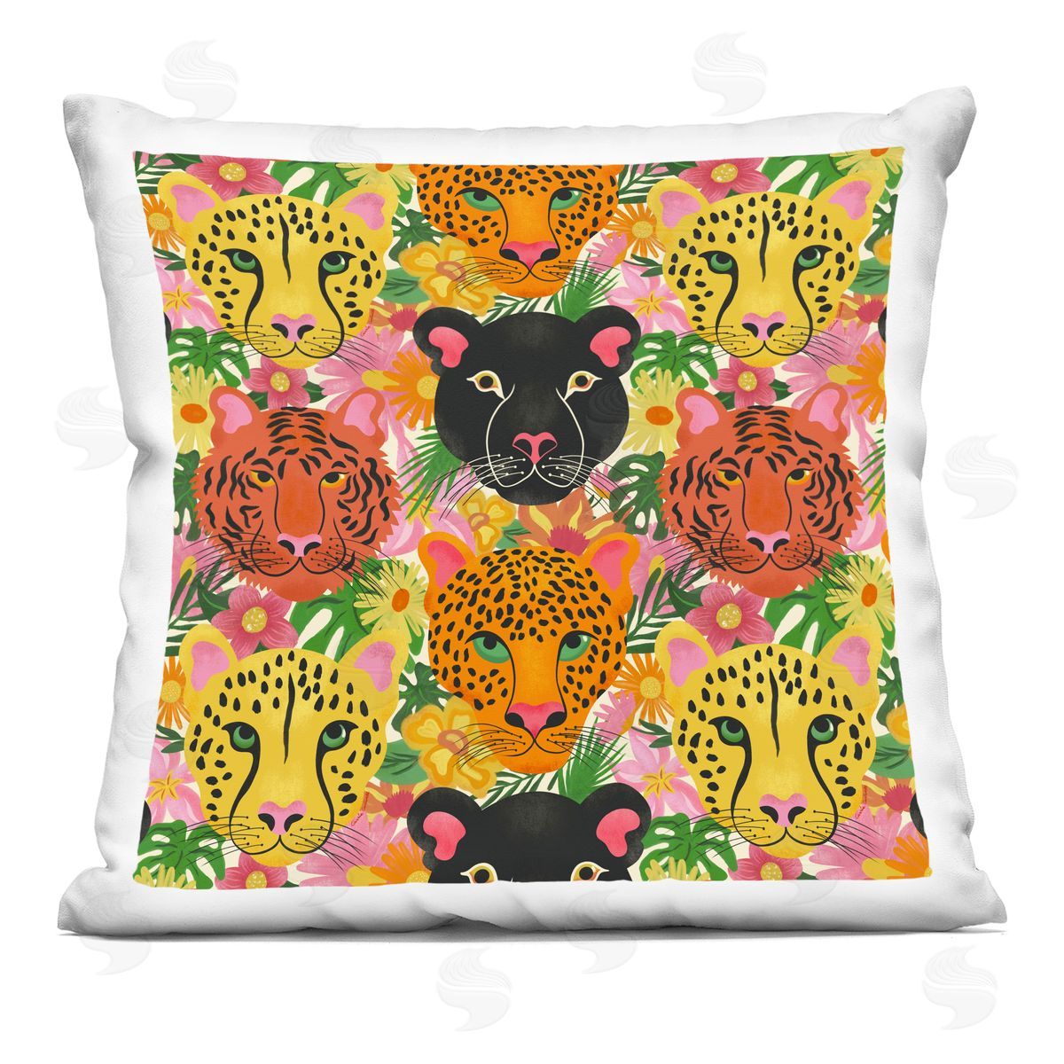 Carrie Cantwell Jungle Cats Wildlife Pattern Printed Plush Polyester Throw Pillow