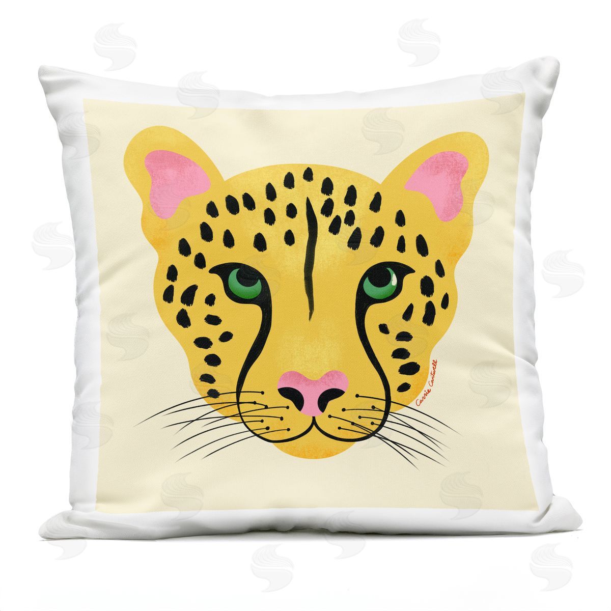 Carrie Cantwell Modern Wild Cheetah Face Outdoor Quick-Dry Polyester Printed Throw Pillow