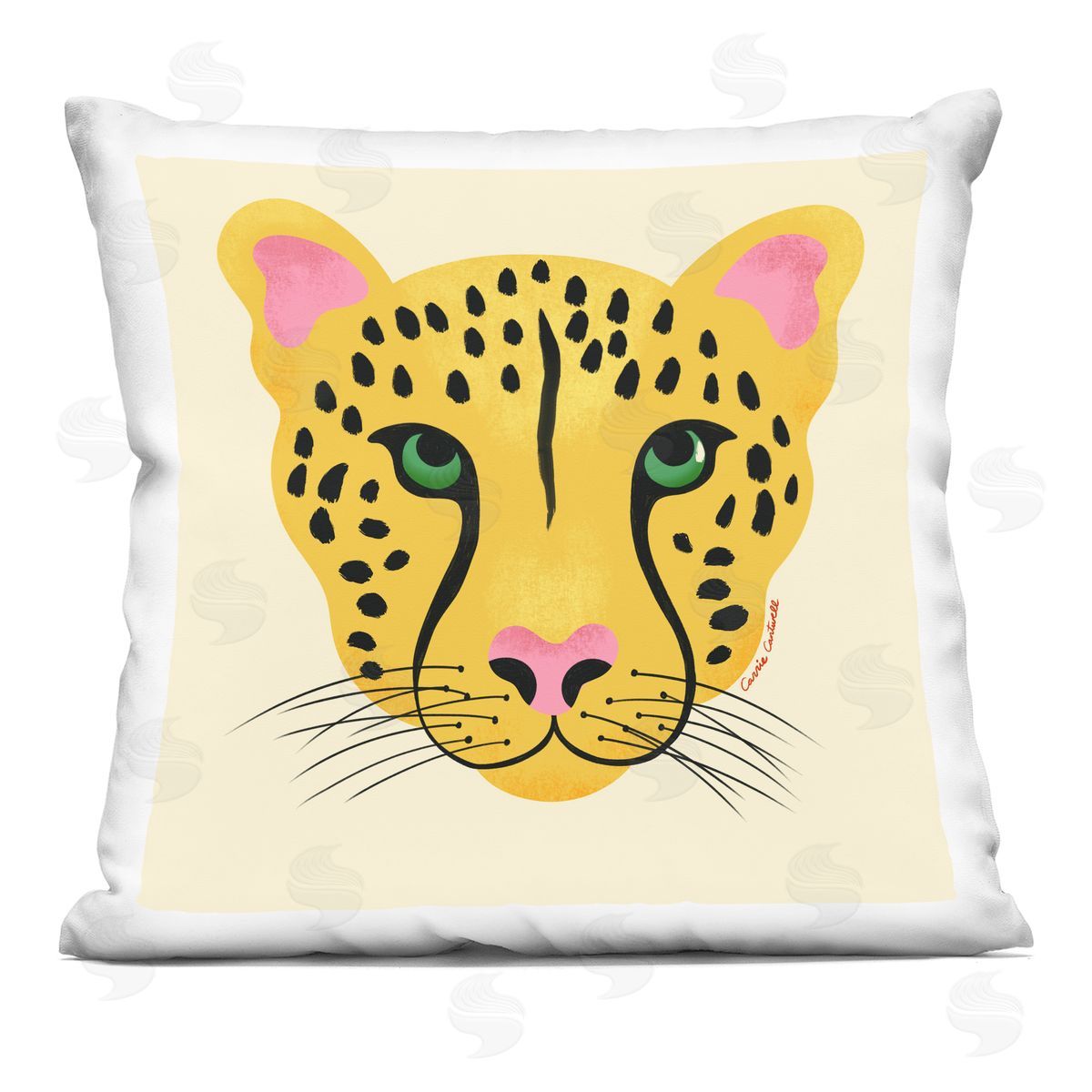 Carrie Cantwell Modern Wild Cheetah Face Printed Plush Polyester Throw Pillow